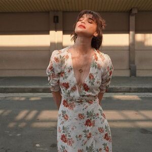 Reformation Floral Mini Dress – Ivory/Rust | Size M